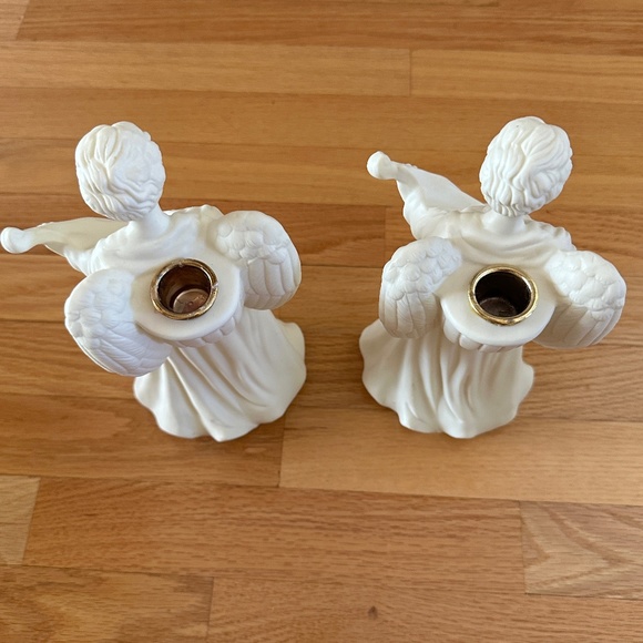 Lillian Vernon Angel Playing Mandolin Lute Candle Holders 10" Pair White #1816 - Picture 3 of 16